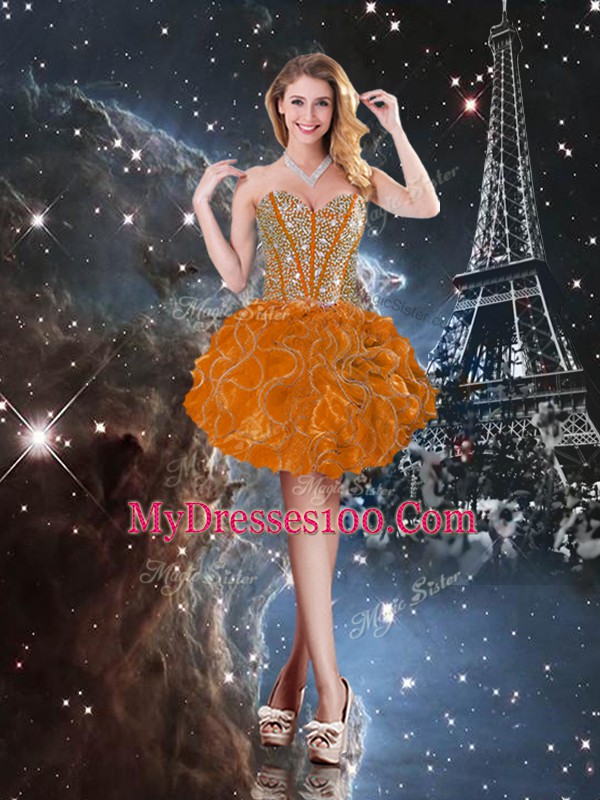 Floor Length Lace Up 15th Birthday Dress Rust Red for Military Ball and Sweet 16 and Quinceanera with Beading and Ruffles