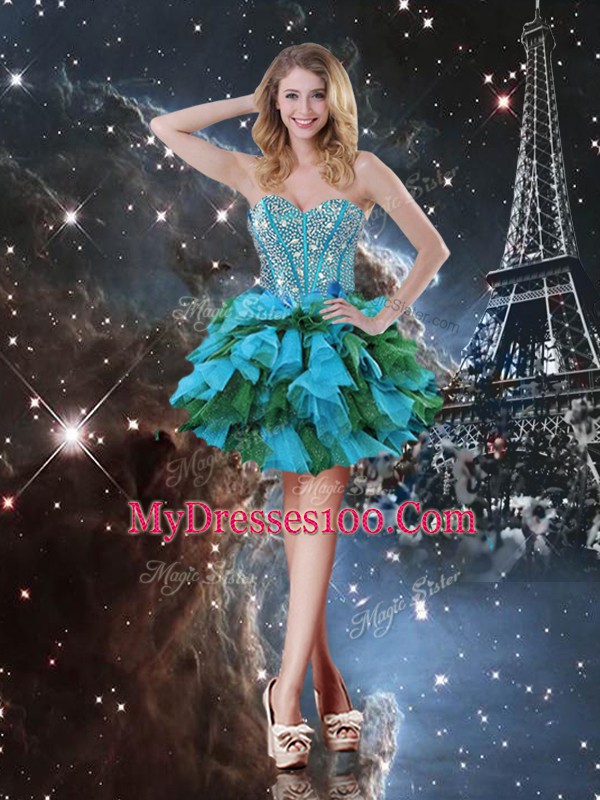 Excellent Sweetheart Sleeveless Organza Quinceanera Gowns Beading and Ruffles and Ruffled Layers Lace Up