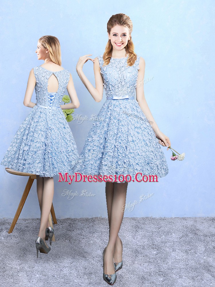Artistic Sleeveless Belt Lace Up Quinceanera Court of Honor Dress