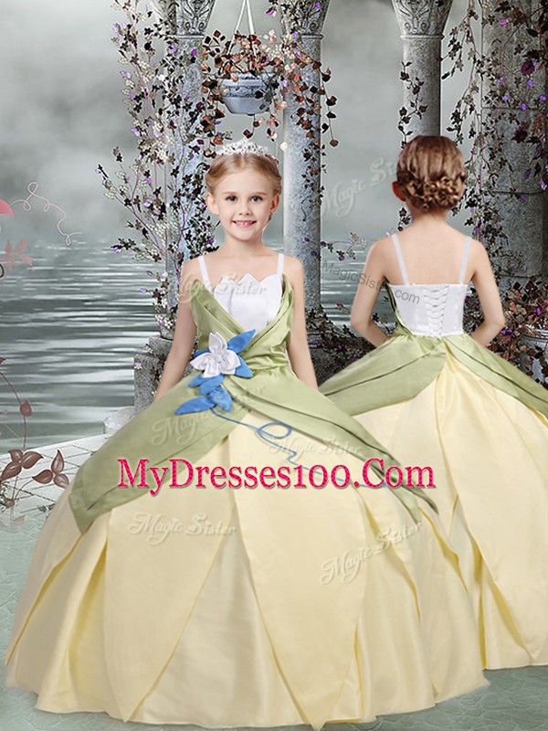 Luxurious Sleeveless Ruching and Hand Made Flower Lace Up Vestidos de Quinceanera
