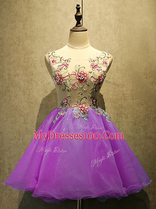 Simple Mini Length A-line Sleeveless Purple Lace Up