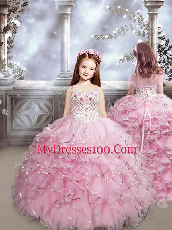 Baby Pink Sweetheart Lace Up Beading and Ruffles Quinceanera Gowns Sleeveless