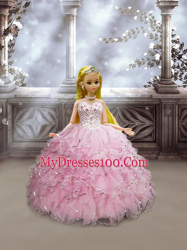 Baby Pink Sweetheart Lace Up Beading and Ruffles Quinceanera Gowns Sleeveless