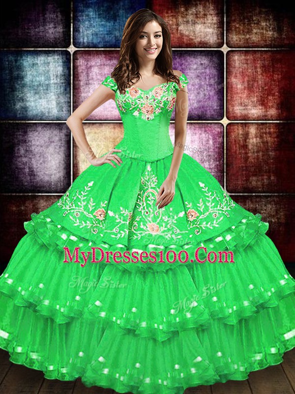 Fancy Sleeveless Embroidery and Ruffled Layers Lace Up Sweet 16 Dresses