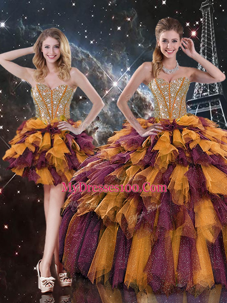 Great Floor Length Multi-color Quinceanera Dress Sweetheart Sleeveless Lace Up
