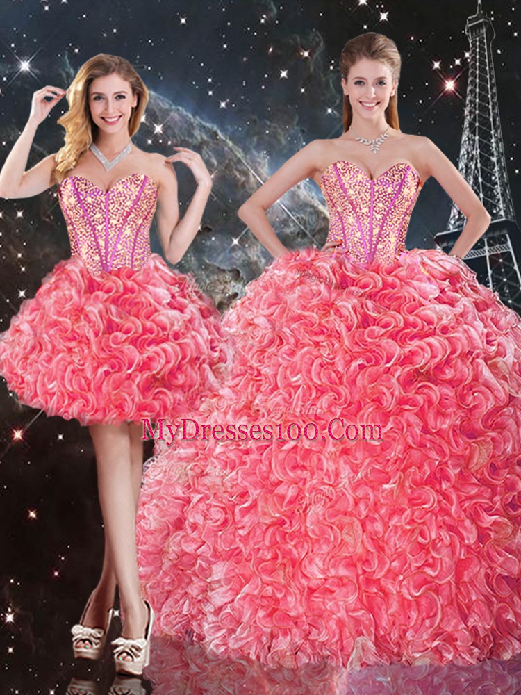Sweetheart Sleeveless Organza 15 Quinceanera Dress Beading and Ruffles Lace Up