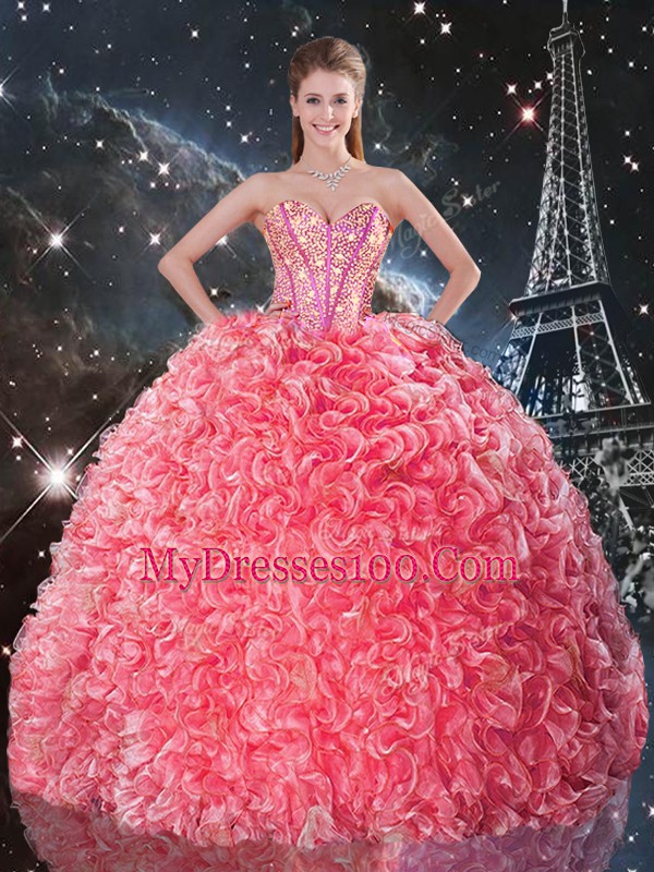 Sweetheart Sleeveless Organza 15 Quinceanera Dress Beading and Ruffles Lace Up