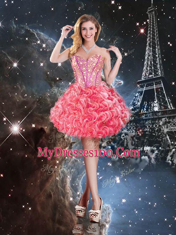 Sweetheart Sleeveless Organza 15 Quinceanera Dress Beading and Ruffles Lace Up