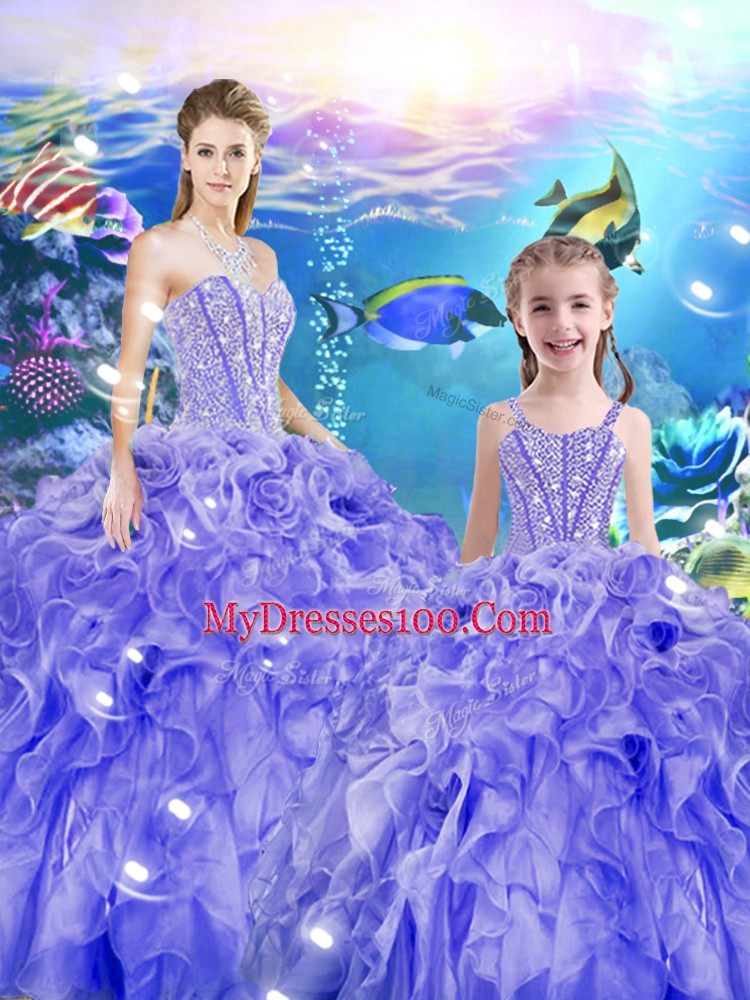 New Arrival Beading and Ruffles Vestidos de Quinceanera Lavender Lace Up Sleeveless Floor Length