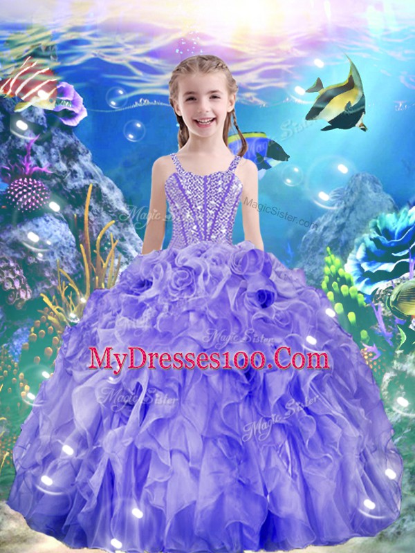New Arrival Beading and Ruffles Vestidos de Quinceanera Lavender Lace Up Sleeveless Floor Length