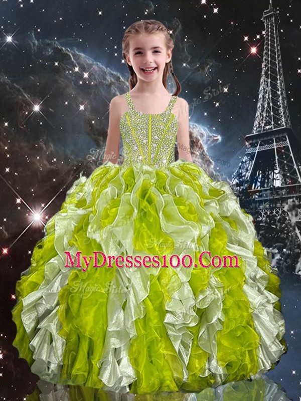 Organza Sweetheart Sleeveless Lace Up Beading and Ruffles Sweet 16 Dresses in Multi-color