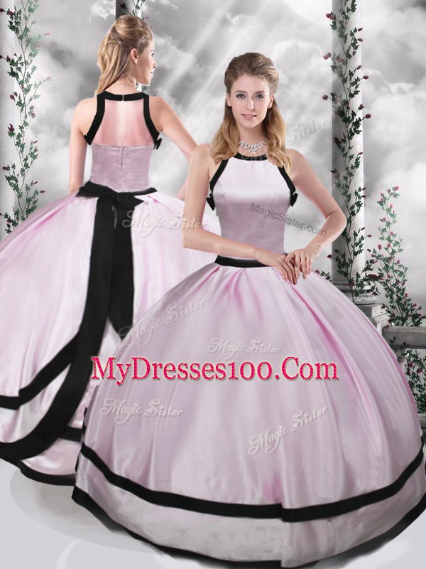 Flirting Floor Length Pink Ball Gown Prom Dress Scoop Sleeveless Zipper
