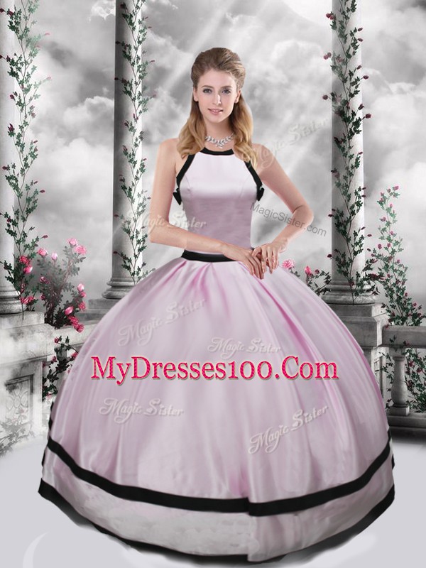 Flirting Floor Length Pink Ball Gown Prom Dress Scoop Sleeveless Zipper