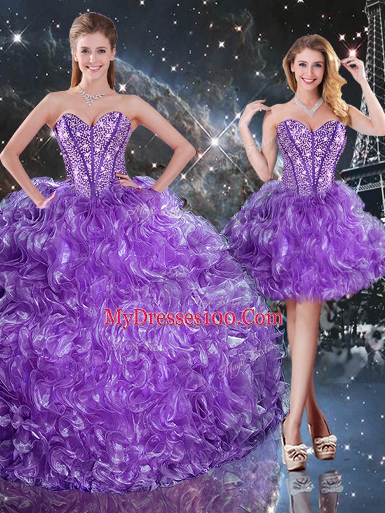 Graceful Eggplant Purple Vestidos de Quinceanera Military Ball and Sweet 16 and Quinceanera with Beading Sweetheart Sleeveless Lace Up
