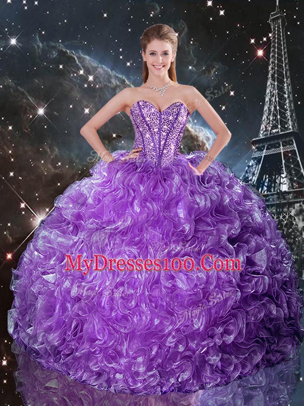 Graceful Eggplant Purple Vestidos de Quinceanera Military Ball and Sweet 16 and Quinceanera with Beading Sweetheart Sleeveless Lace Up