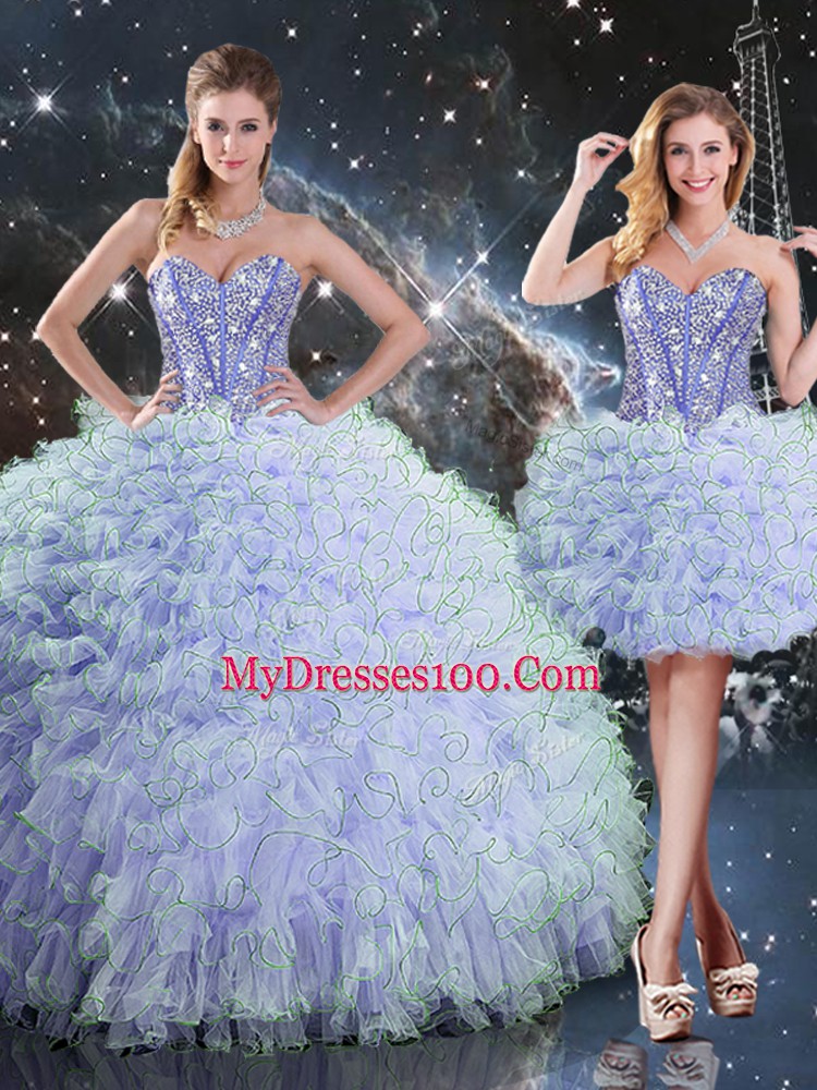 Lavender Sweet 16 Dresses Military Ball and Sweet 16 and Quinceanera with Beading and Ruffles Sweetheart Sleeveless Lace Up