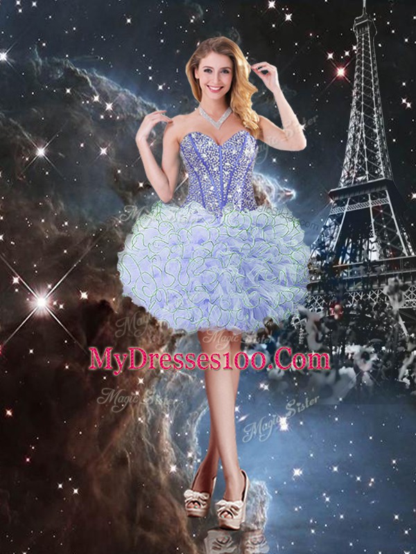 Lavender Sweet 16 Dresses Military Ball and Sweet 16 and Quinceanera with Beading and Ruffles Sweetheart Sleeveless Lace Up