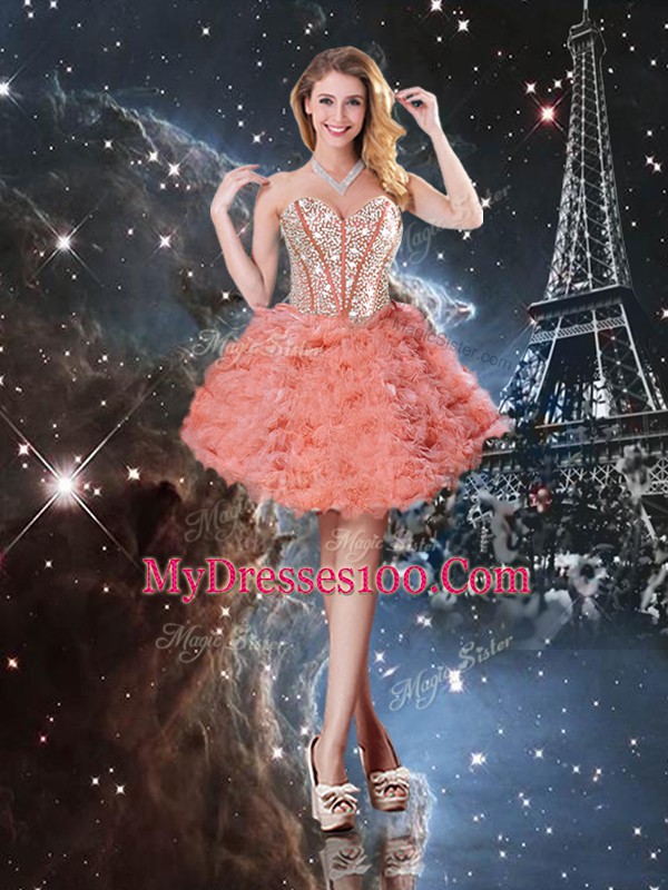 Sumptuous Floor Length Lace Up 15 Quinceanera Dress Watermelon Red for Military Ball and Sweet 16 and Quinceanera with Beading and Ruffled Layers