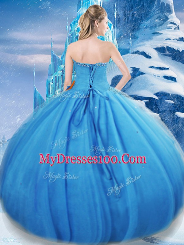 Floor Length Lace Up Quinceanera Dresses Baby Blue for Military Ball and Sweet 16 and Quinceanera with Bowknot