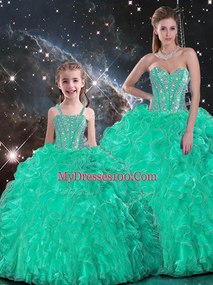 Sleeveless Beading and Ruffles Lace Up Vestidos de Quinceanera