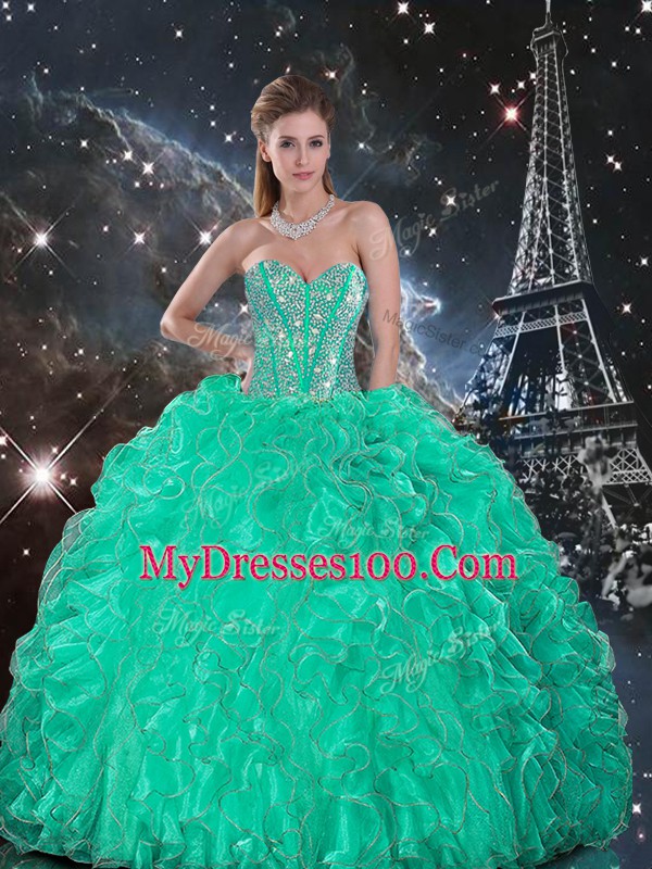 Sleeveless Beading and Ruffles Lace Up Vestidos de Quinceanera