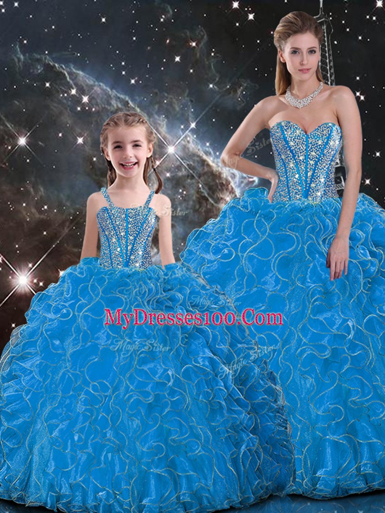 Beading and Ruffles Quinceanera Dresses Baby Blue Lace Up Sleeveless Floor Length