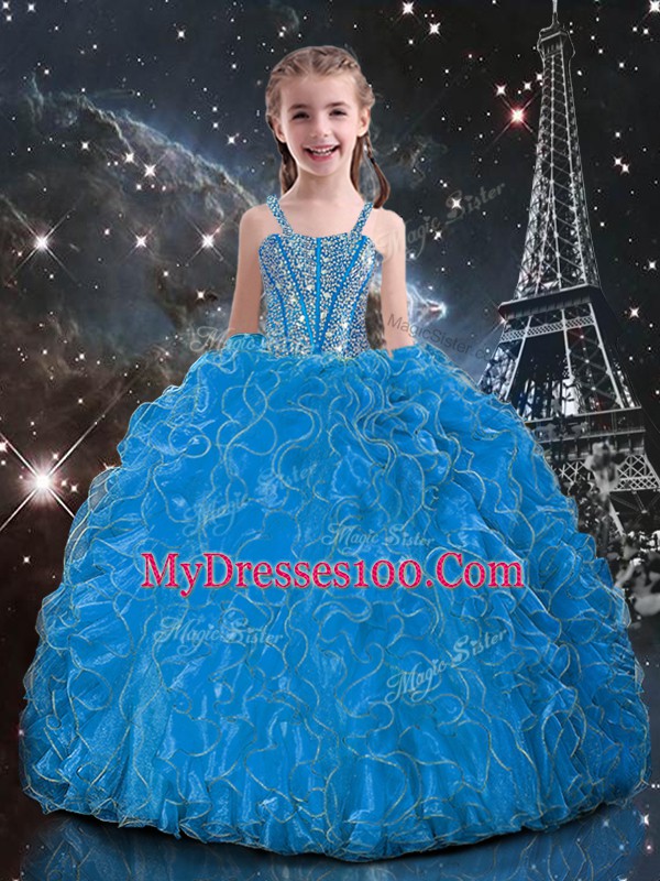 Beading and Ruffles Quinceanera Dresses Baby Blue Lace Up Sleeveless Floor Length