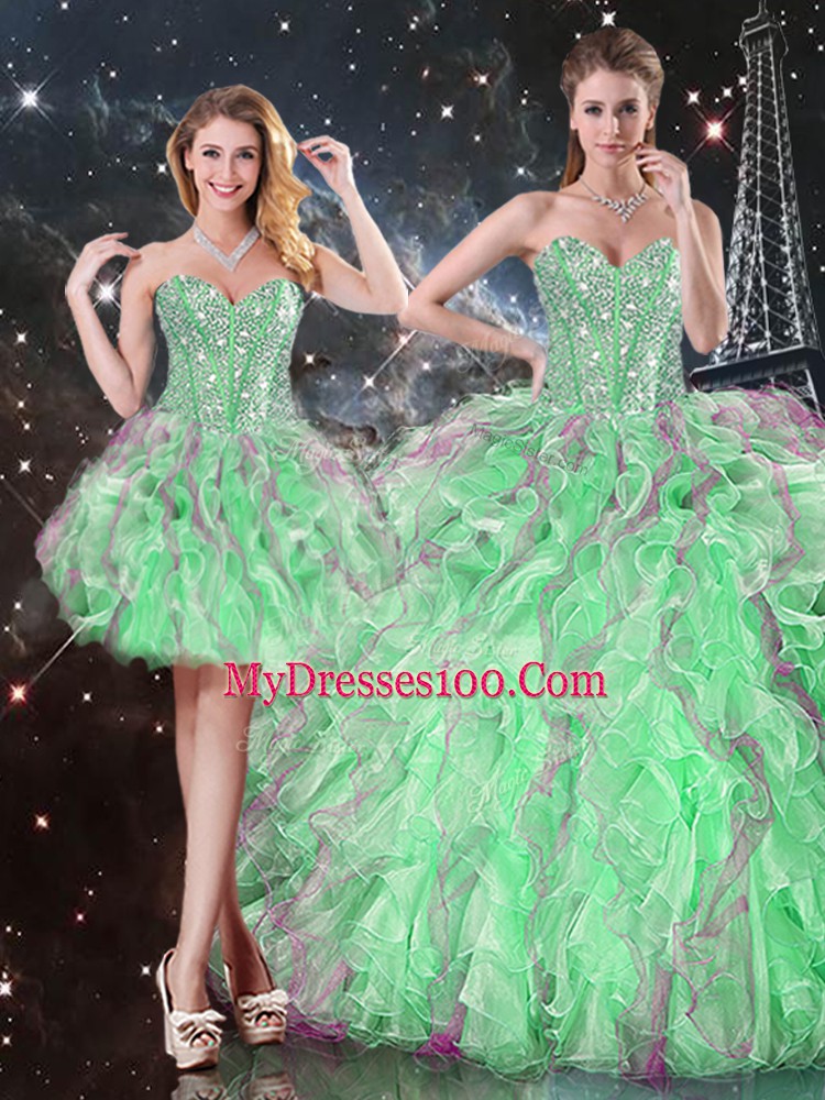Floor Length Apple Green Quinceanera Gowns Sweetheart Sleeveless Lace Up