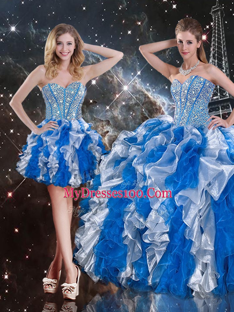 Multi-color Lace Up Sweetheart Beading and Ruffles Sweet 16 Quinceanera Dress Organza Sleeveless