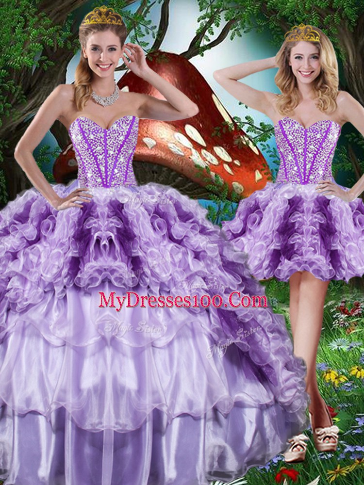 Sweetheart Sleeveless Lace Up Ball Gown Prom Dress Multi-color Organza