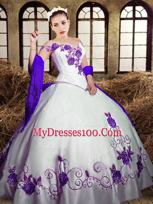 Latest Taffeta Sleeveless Floor Length Sweet 16 Dresses and Embroidery