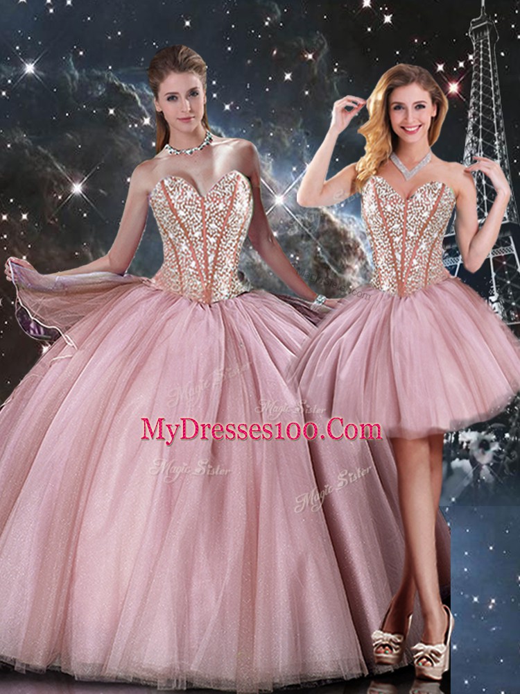 Lilac Sleeveless Beading Floor Length Quinceanera Dresses