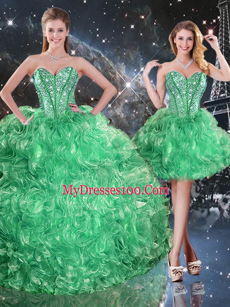 Floor Length Green Sweet 16 Dresses Sweetheart Sleeveless Lace Up