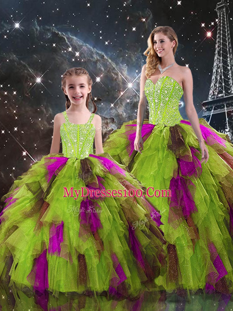 Ruffled Layers Sweet 16 Dress Multi-color Lace Up Sleeveless Floor Length