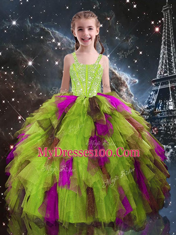 Ruffled Layers Sweet 16 Dress Multi-color Lace Up Sleeveless Floor Length