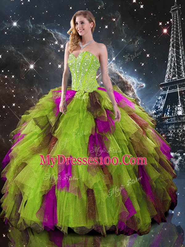 Ruffled Layers Sweet 16 Dress Multi-color Lace Up Sleeveless Floor Length