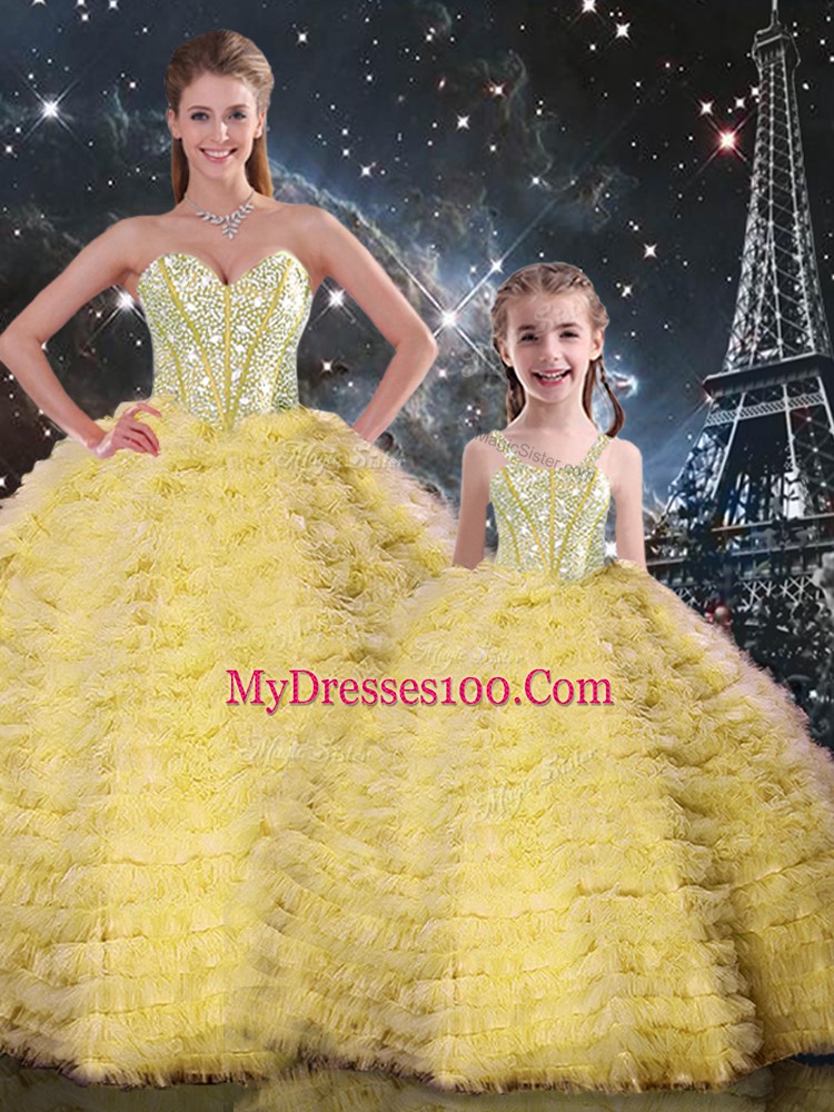 Graceful Sweetheart Sleeveless Lace Up Sweet 16 Dresses Yellow Tulle