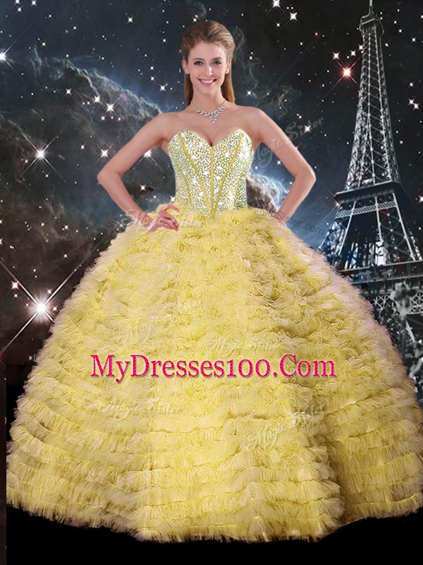 Graceful Sweetheart Sleeveless Lace Up Sweet 16 Dresses Yellow Tulle