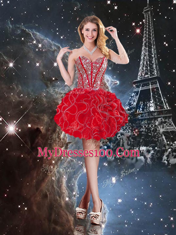 Excellent Sweetheart Sleeveless Organza Quinceanera Dress Beading and Ruffles Lace Up