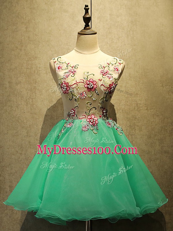 Apple Green Sleeveless Mini Length Appliques Lace Up Homecoming Dress