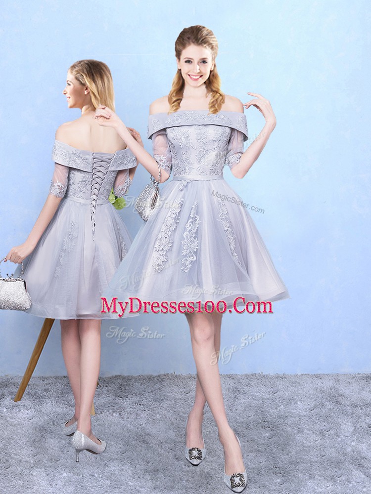 Tulle Half Sleeves Knee Length Quinceanera Dama Dress and Appliques