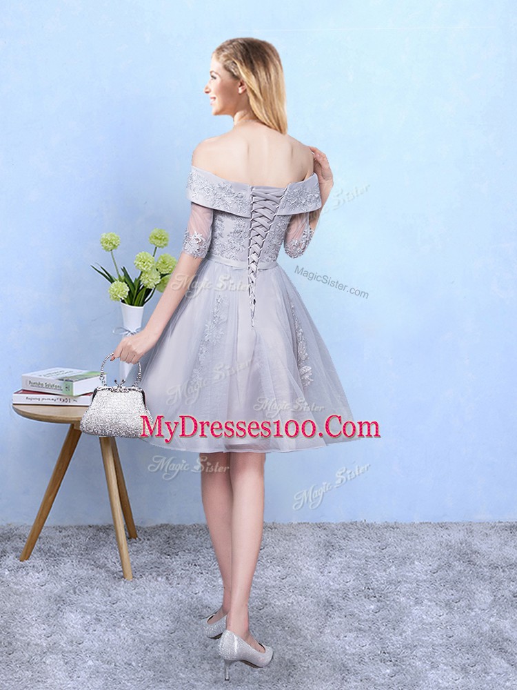 Tulle Half Sleeves Knee Length Quinceanera Dama Dress and Appliques