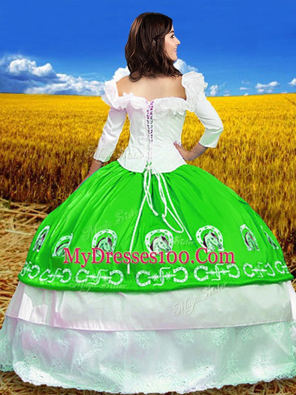 Taffeta 3 4 Length Sleeve Floor Length Ball Gown Prom Dress and Embroidery