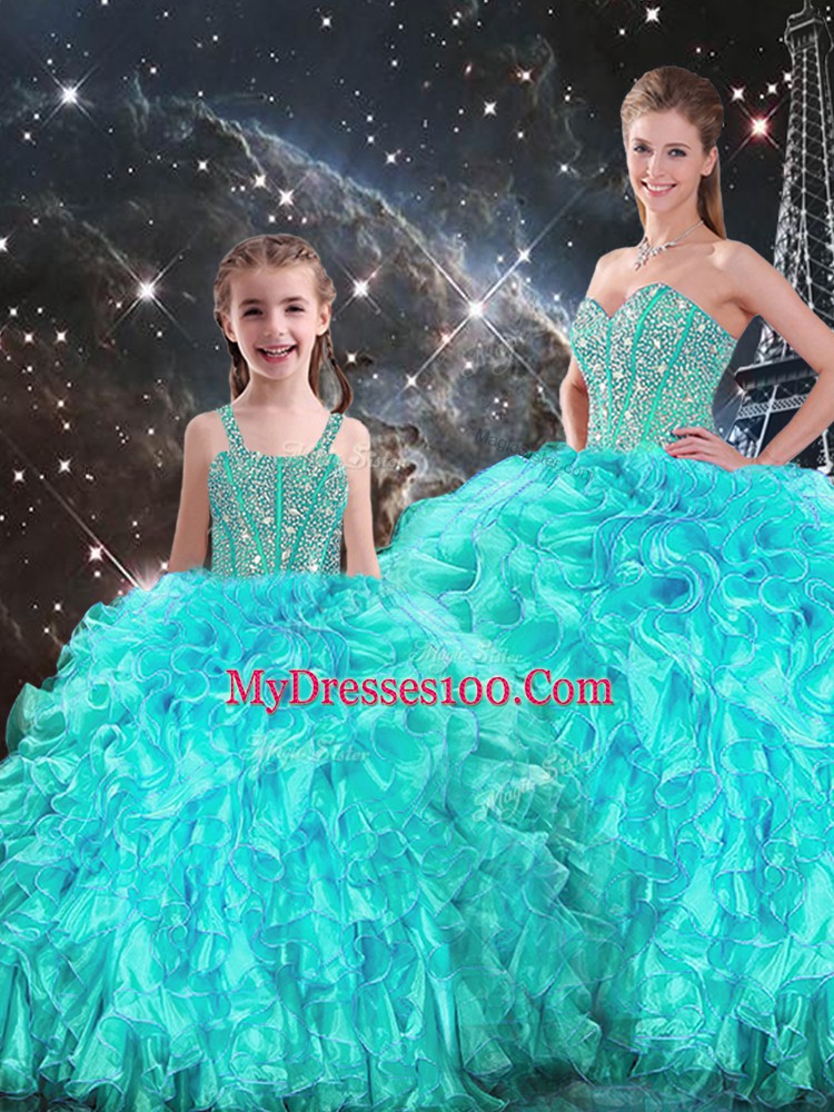 Pretty Sweetheart Sleeveless Organza Sweet 16 Quinceanera Dress Beading and Ruffles Lace Up