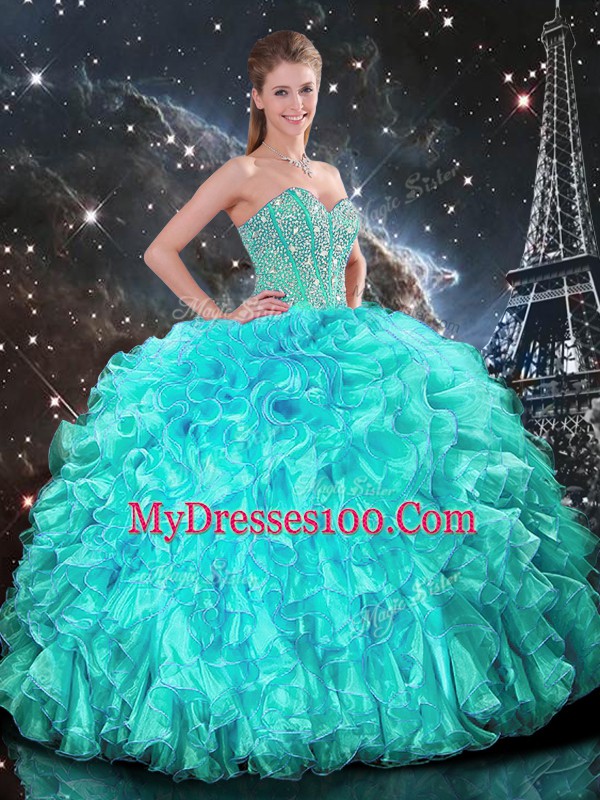 Pretty Sweetheart Sleeveless Organza Sweet 16 Quinceanera Dress Beading and Ruffles Lace Up