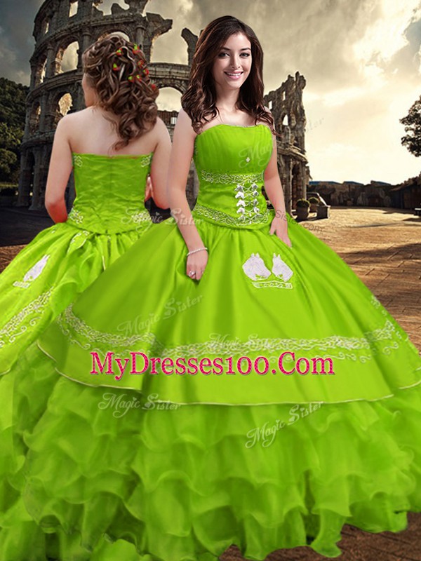 Ball Gowns Taffeta Strapless Sleeveless Embroidery and Ruffled Layers Floor Length Zipper Sweet 16 Dress