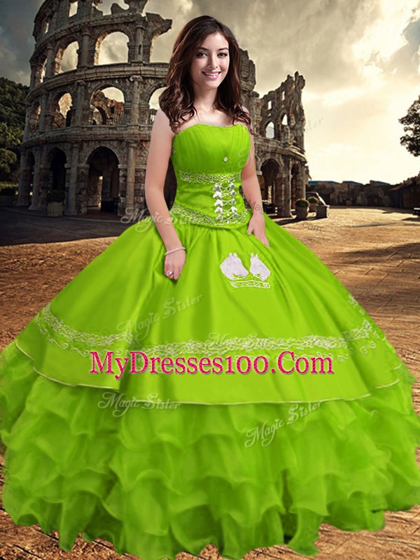 Ball Gowns Taffeta Strapless Sleeveless Embroidery and Ruffled Layers Floor Length Zipper Sweet 16 Dress