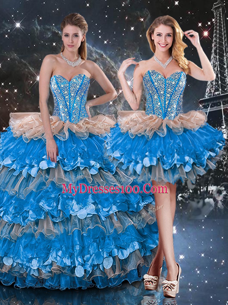 Organza Sleeveless Floor Length Sweet 16 Quinceanera Dress and Beading and Ruffles and Ruffled Layers