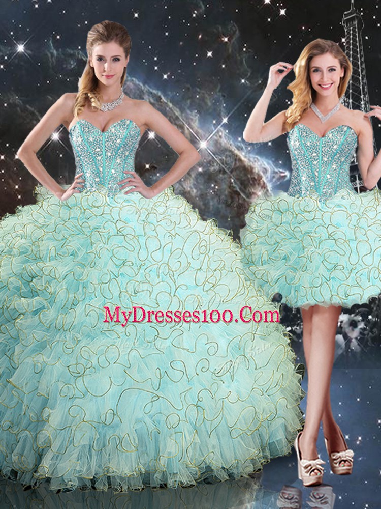 Floor Length Ball Gowns Sleeveless Turquoise Quince Ball Gowns Lace Up