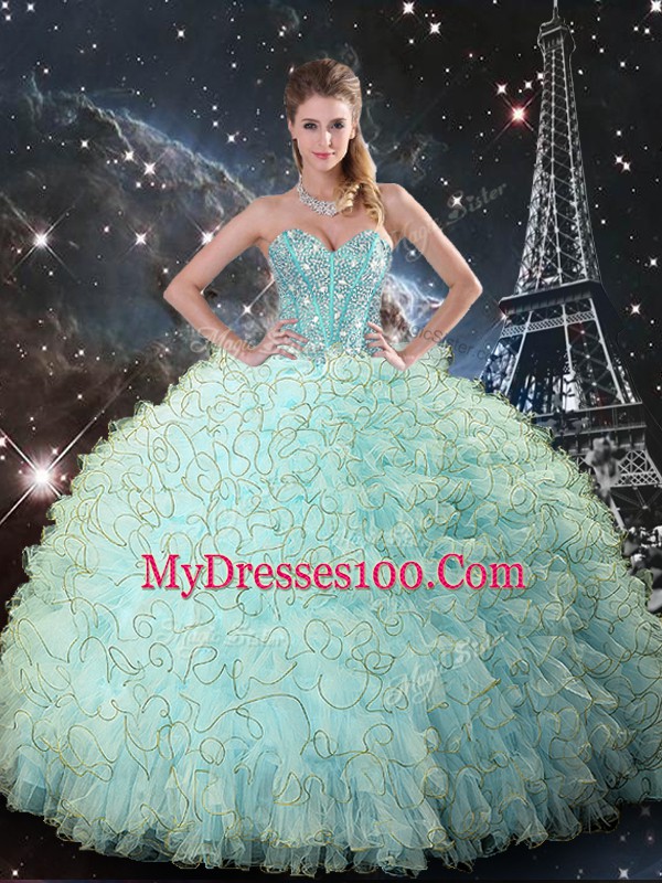 Floor Length Ball Gowns Sleeveless Turquoise Quince Ball Gowns Lace Up